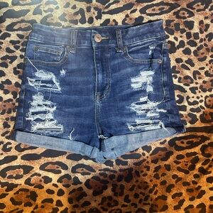 American Eagle Outfitters Dark Blue Distressed Jean Shorts